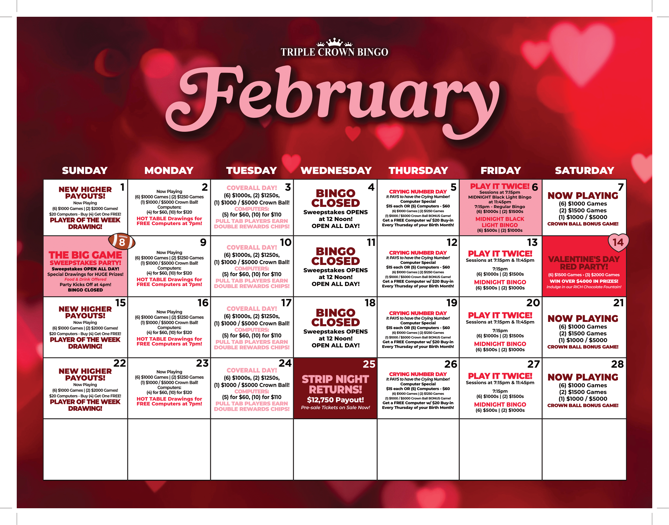 TCB Monthly calendar