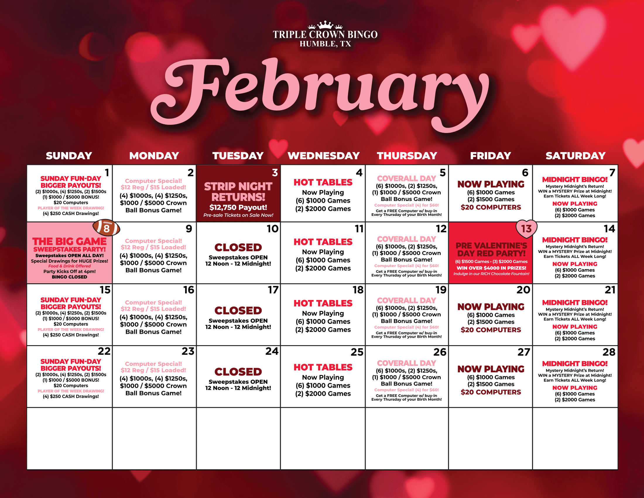 TCB Monthly calendar