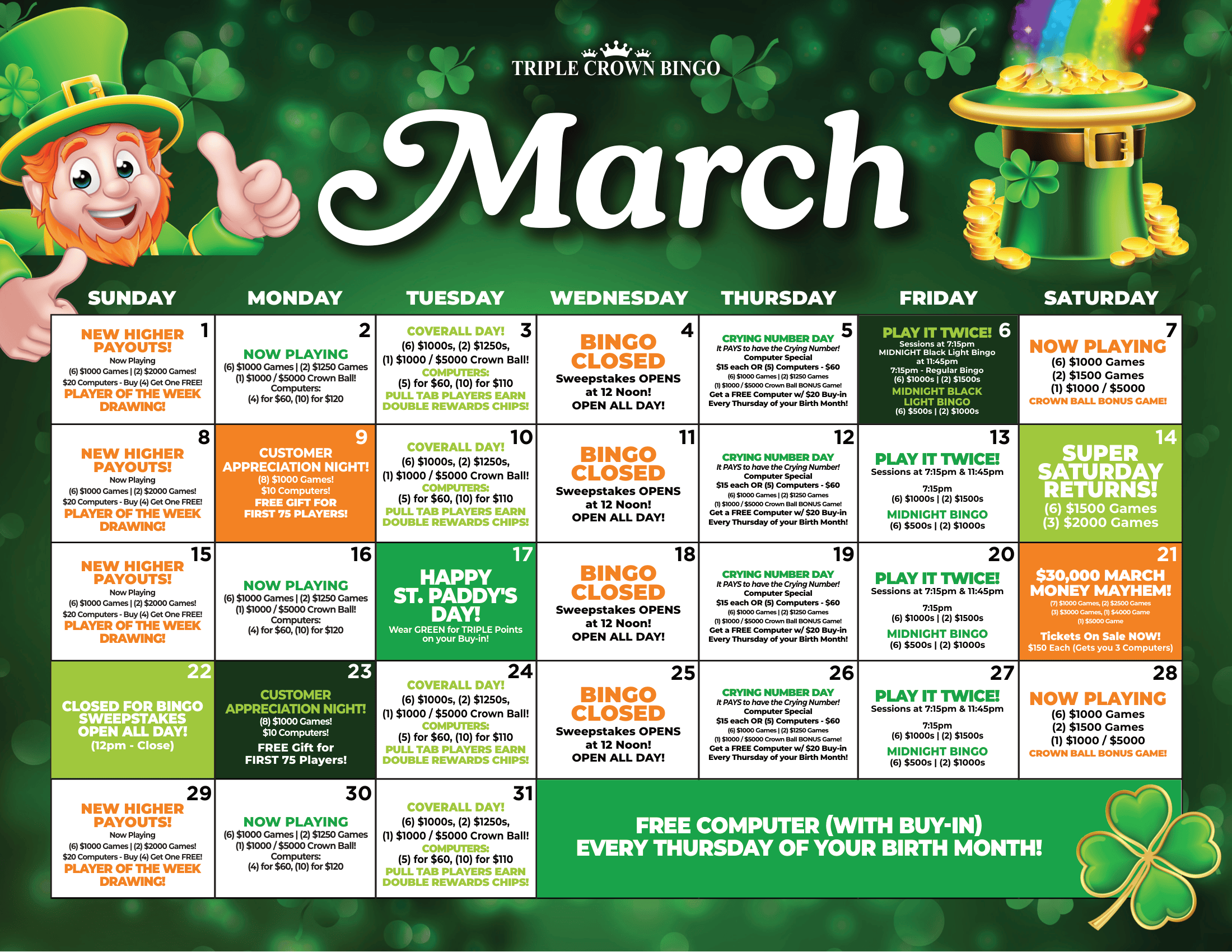 TCB Monthly calendar