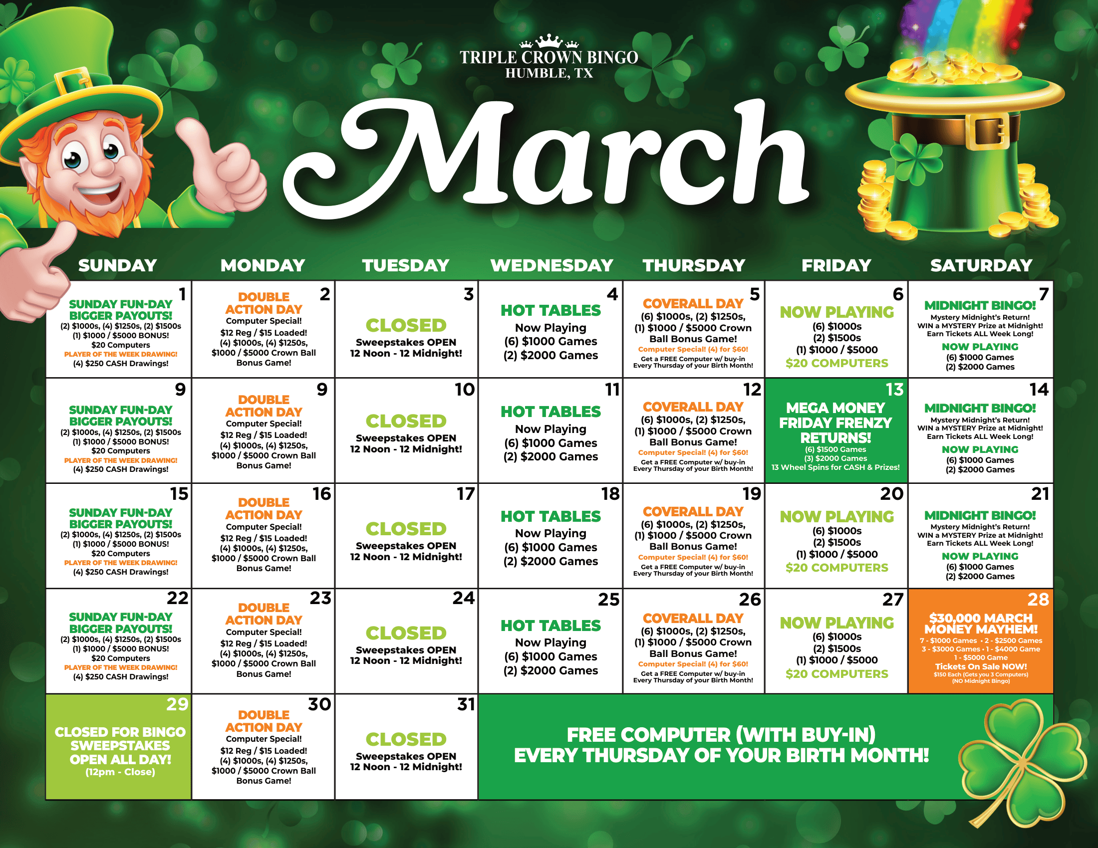 TCB Monthly calendar