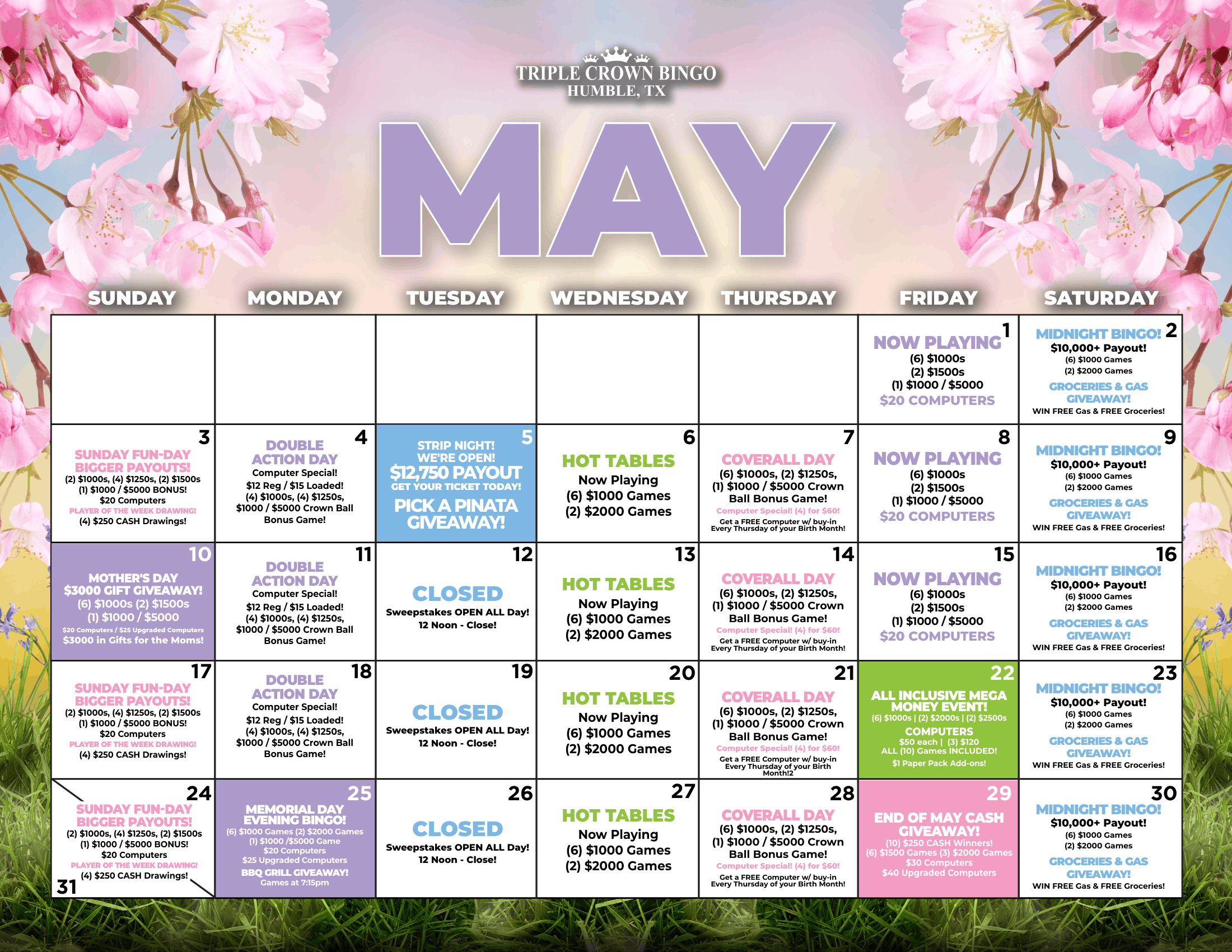 TCB Monthly calendar