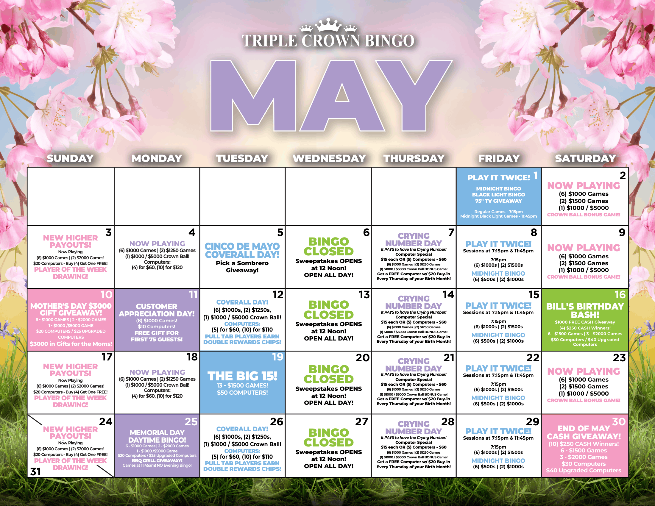 TCB Monthly calendar