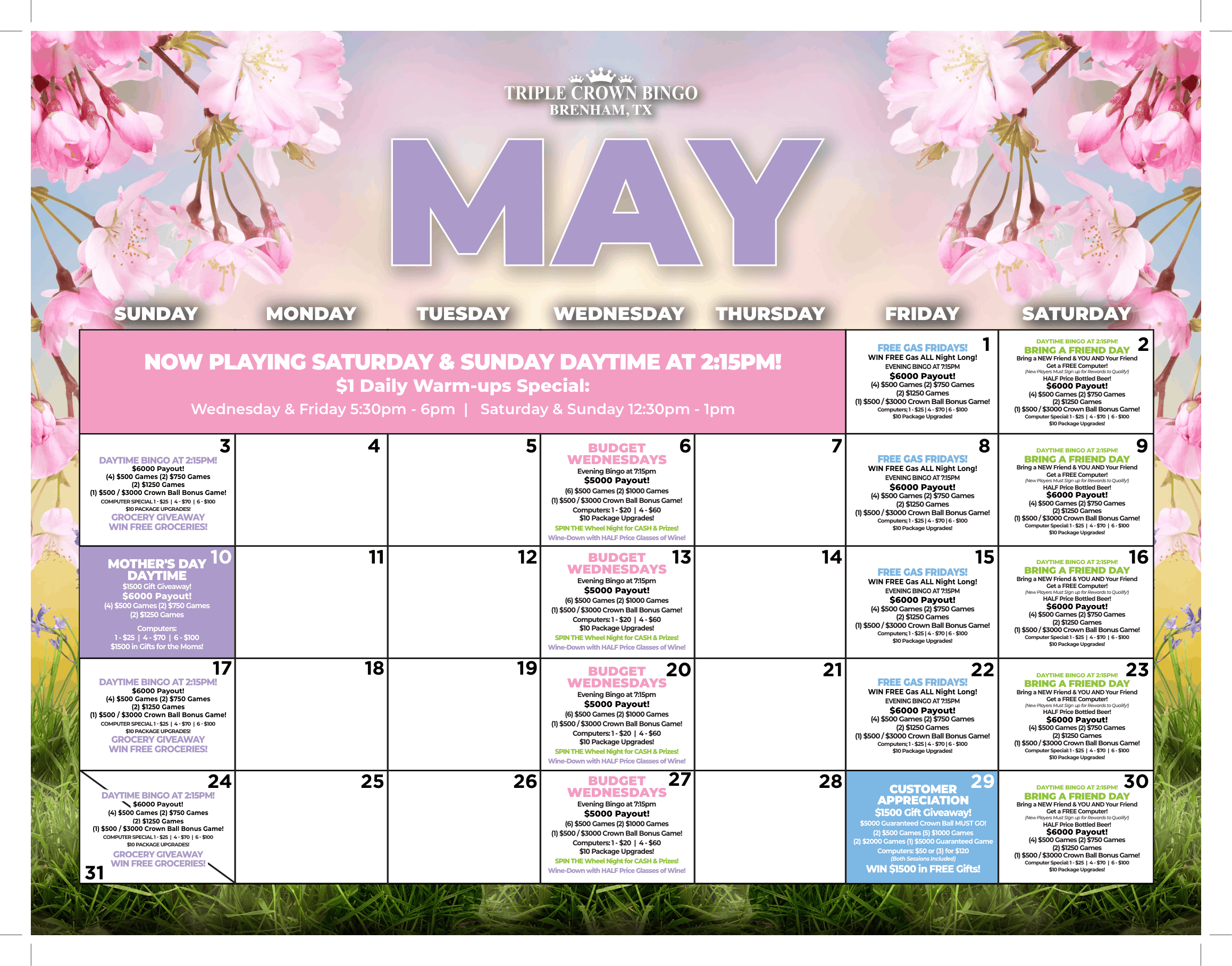 TCB Monthly calendar