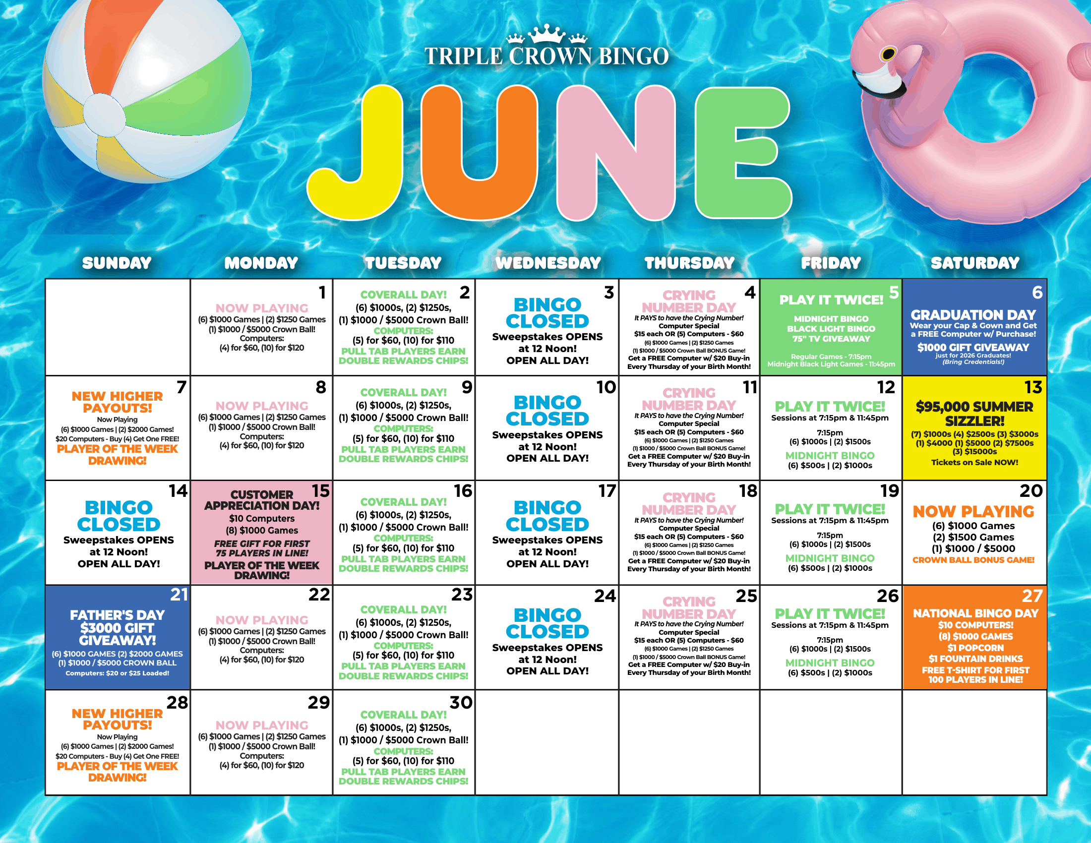 TCB Monthly calendar