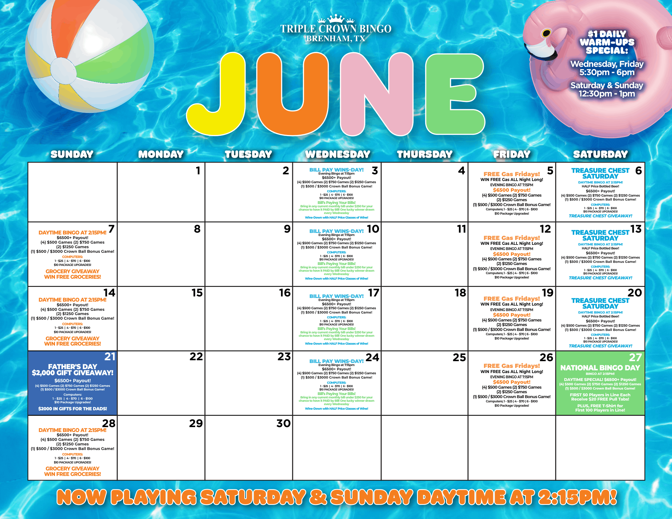 TCB Monthly calendar