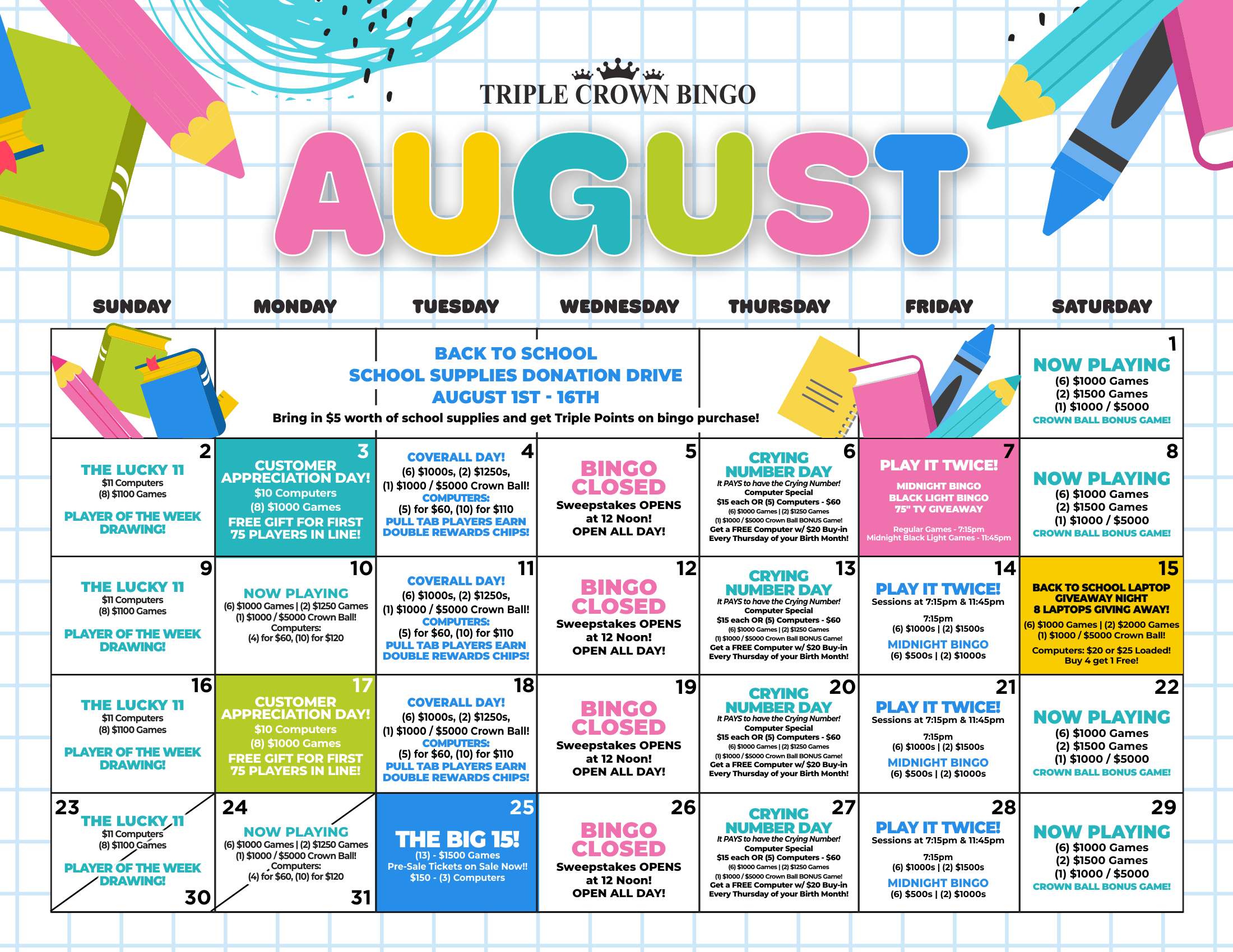 TCB Monthly calendar