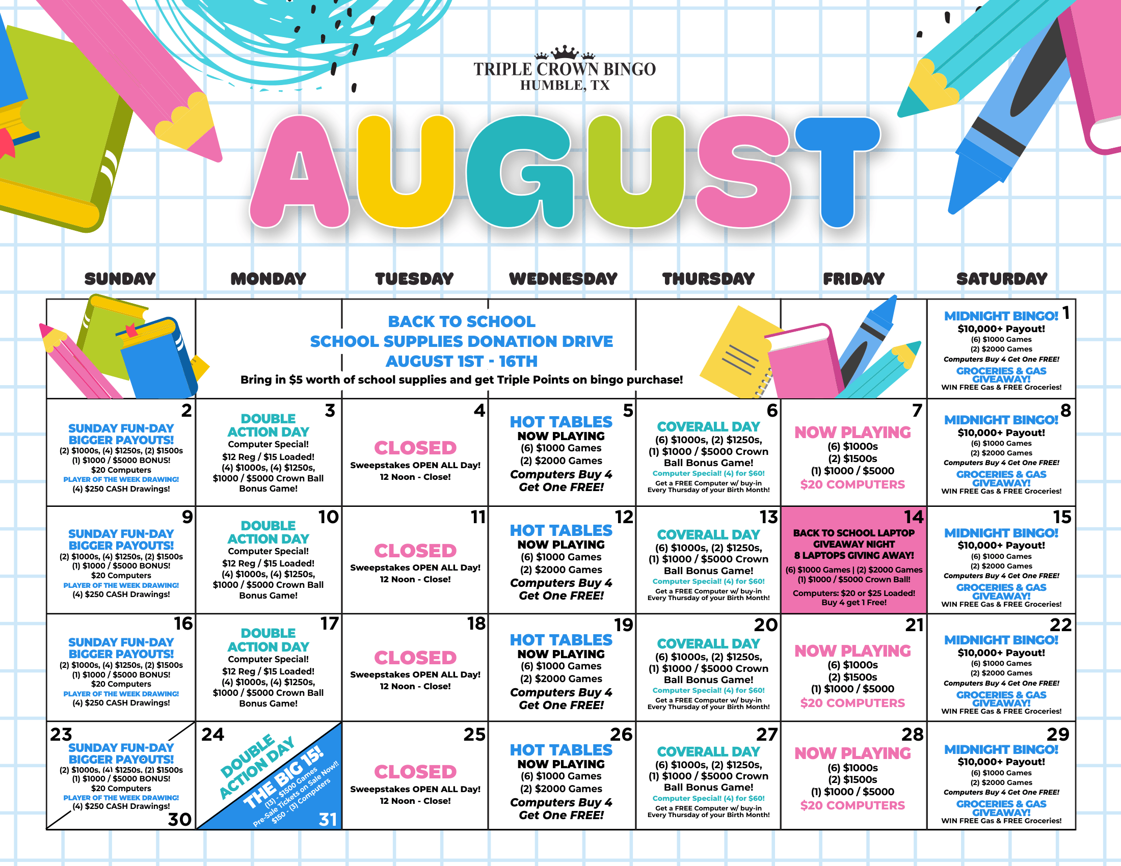 TCB Monthly calendar