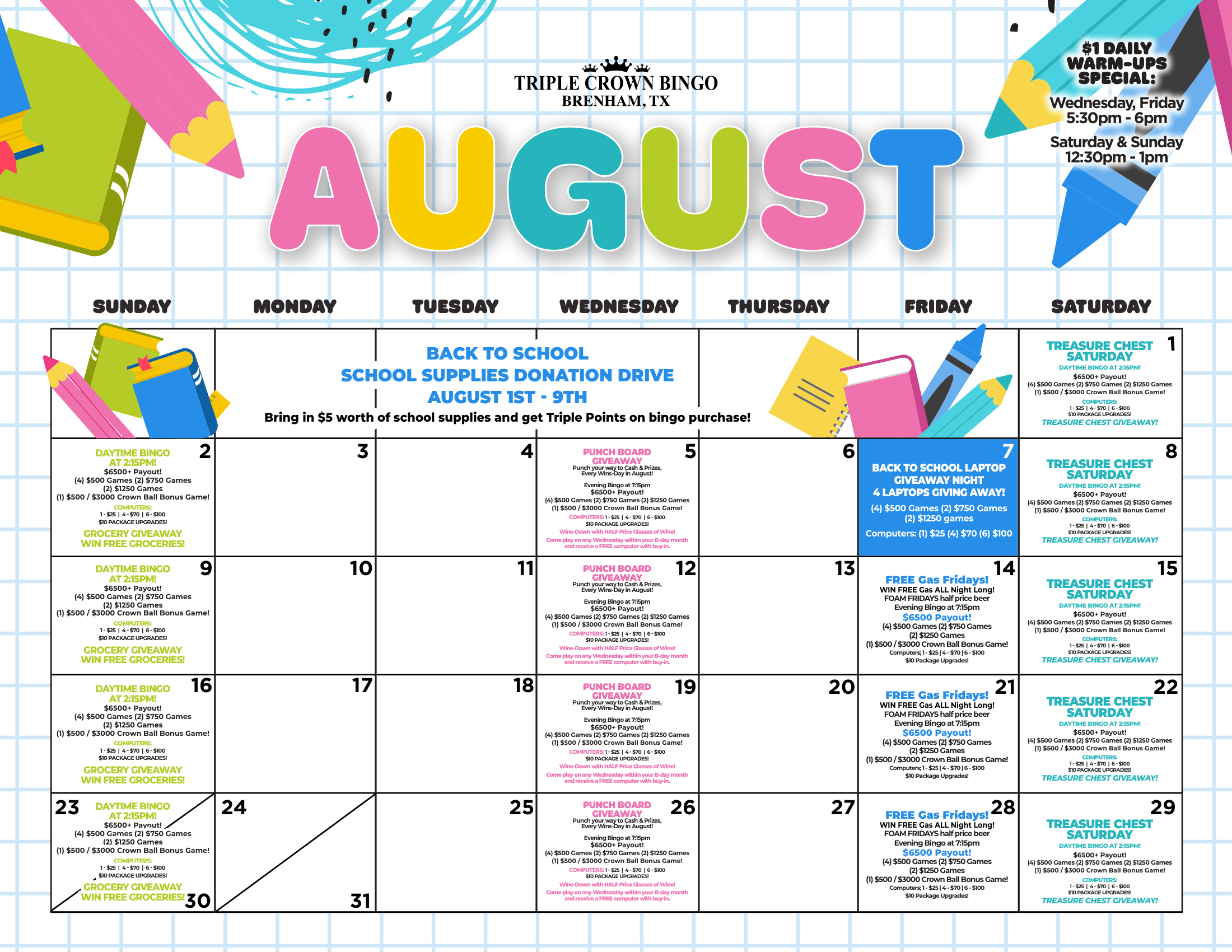 TCB Monthly calendar