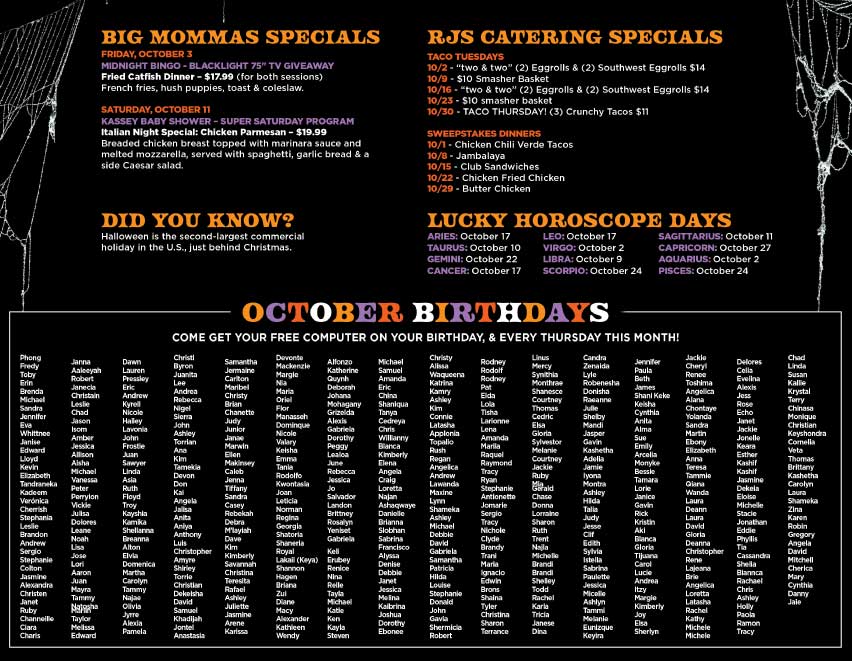 TCB Monthly Birthday calendar